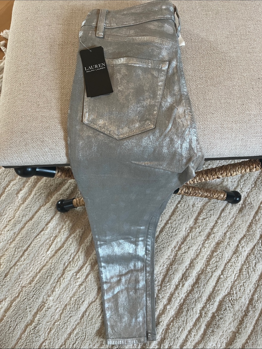 Lauren Ralph Lauren Silver Metallic Skinny Jeans
